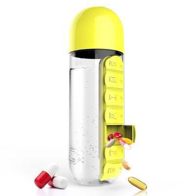 Direct Selling Two-In-One Water Cup Pill Box 7-Day Pill Box 7 Grids Outdoor Easy To Carry Water Bottle One Week With Pill Box Cup $21.79 Dana Fashion Color: Yellow Dana's Kitchen Product information: Product Category: Space Cup Material: PC Style: Simple