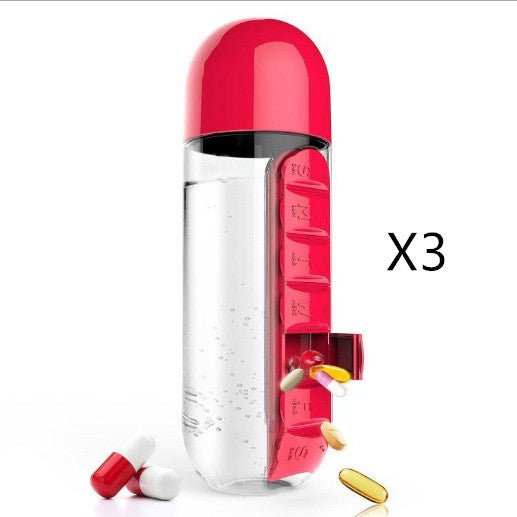 Direct Selling Two-In-One Water Cup Pill Box 7-Day Pill Box 7 Grids Outdoor Easy To Carry Water Bottle One Week With Pill Box Cup $32.71 Dana Fashion Color: 3PC Red Dana's Kitchen Product information: Product Category: Space Cup Material: PC Style: Simple
