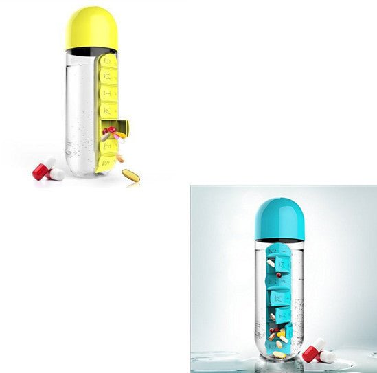 Direct Selling Two-In-One Water Cup Pill Box 7-Day Pill Box 7 Grids Outdoor Easy To Carry Water Bottle One Week With Pill Box Cup $22.68 Dana Fashion Color: Blue1Yellow1 Dana's Kitchen Product information: Product Category: Space Cup Material: PC Style: S