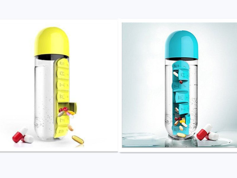 Direct Selling Two-In-One Water Cup Pill Box 7-Day Pill Box 7 Grids Outdoor Easy To Carry Water Bottle One Week With Pill Box Cup $24.70 Dana Fashion Color: Blue plus yellow Dana's Kitchen Product information: Product Category: Space Cup Material: PC Styl