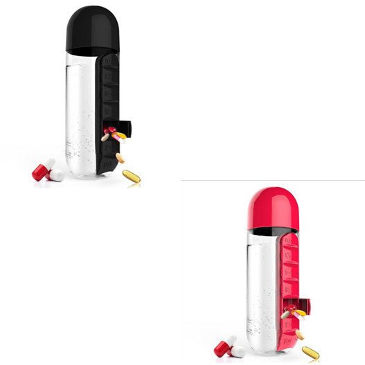 Direct Selling Two-In-One Water Cup Pill Box 7-Day Pill Box 7 Grids Outdoor Easy To Carry Water Bottle One Week With Pill Box Cup $22.68 Dana Fashion Color: Black1Red1 Dana's Kitchen Product information: Product Category: Space Cup Material: PC Style: Sim