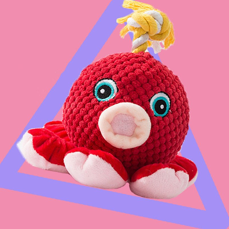 Dog Toy Plush Resistant To Biting Teeth And Making Noise $17.77 Dana Fashion Color: Red Toys & Hobbies Product Information： Product category: Sounding toys Material: pineapple velvet Weight: 100g Specifications: light blue seahorse, red octopus Size Infor