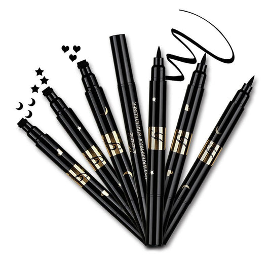 Double-headed seal eyeliner $10.52 Dana Fashion Color: Black Style: Heart makeup Product Category: Eyeliner Colour: Black Specifications: normal specifications Net content: five-pointed star, heart, moon