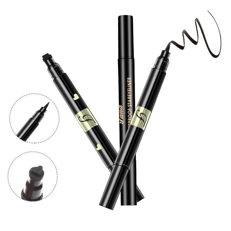 Double-headed seal eyeliner $10.52 Dana Fashion Color: Black Style: Heart makeup Product Category: Eyeliner Colour: Black Specifications: normal specifications Net content: five-pointed star, heart, moon