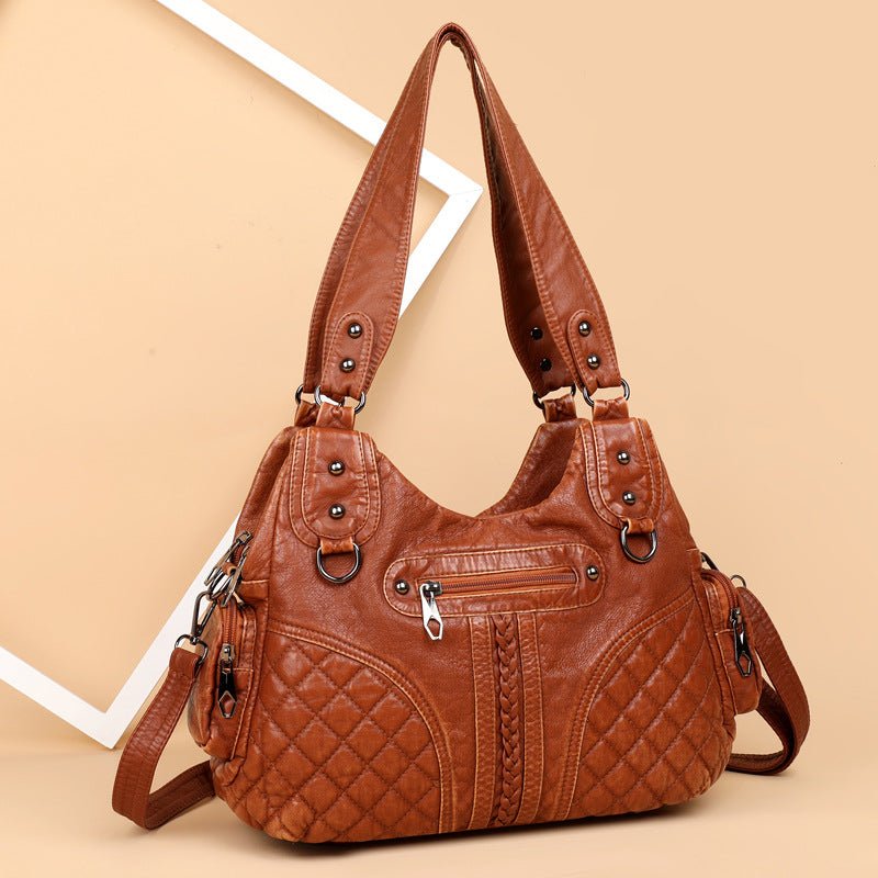 Double-layer Large Capacity Women's Shoulder Bag $65.50 Dana Fashion Color: Black Women's Bags Product information: Lining texture: Polyester Pattern: solid color Color: black, light brown Processing Method: soft surface Outer bag type: slit pocket Materi