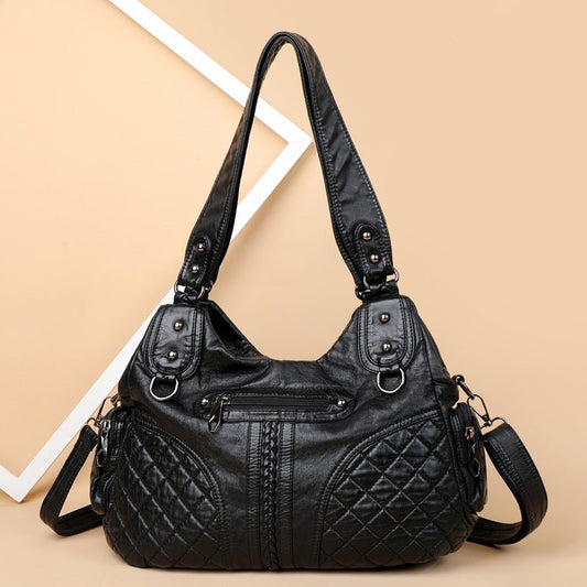Double-layer Large Capacity Women's Shoulder Bag $65.50 Dana Fashion Color: Black Women's Bags Product information: Lining texture: Polyester Pattern: solid color Color: black, light brown Processing Method: soft surface Outer bag type: slit pocket Materi