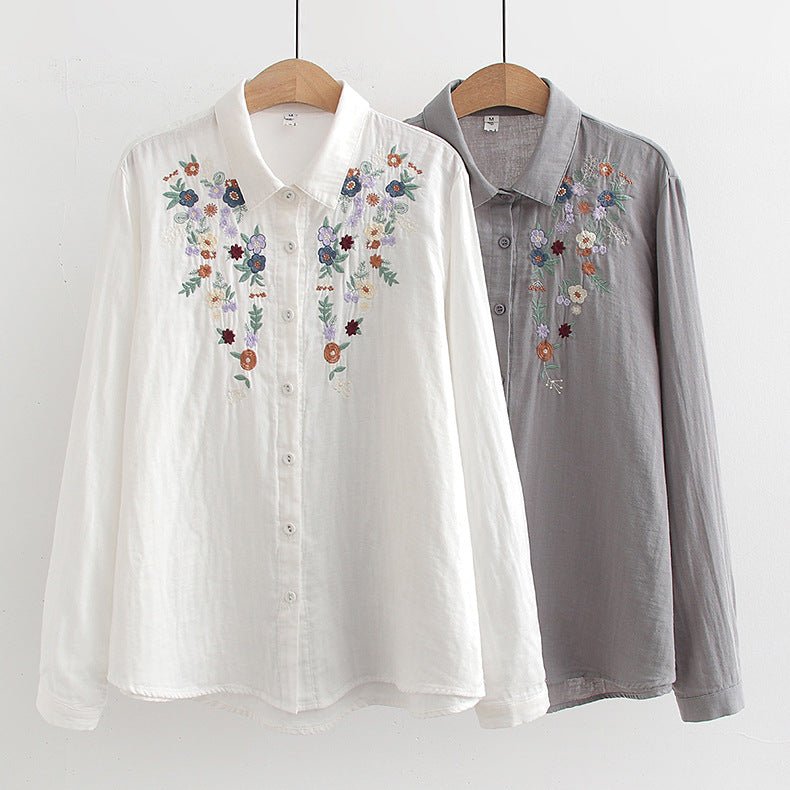 Double-layer Yarn Embroidery Little Flower Student Undershirt $39.00 Dana Fashion Color: 01 Style Gray Size: L Women's clothing Product information: Fabric name: cotton yarn Color: white, gray, 01 style white, 01 style Gray Main fabric composition: Cotton
