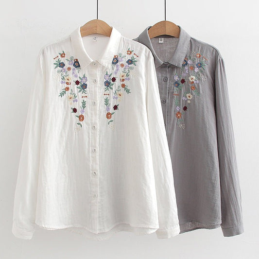 Double-layer Yarn Embroidery Little Flower Student Undershirt $39.00 Dana Fashion Color: 01 Style Gray Size: L Women's clothing Product information: Fabric name: cotton yarn Color: white, gray, 01 style white, 01 style Gray Main fabric composition: Cotton