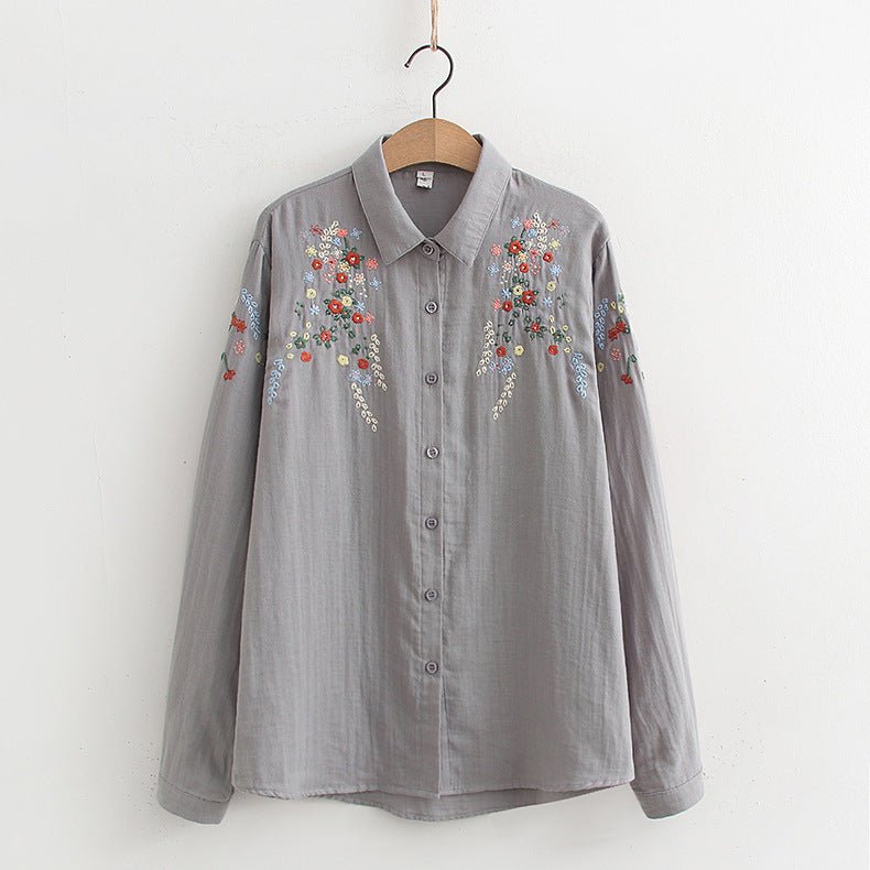 Double-layer Yarn Embroidery Little Flower Student Undershirt $39.00 Dana Fashion Color: Gray Size: L Women's clothing Product information: Fabric name: cotton yarn Color: white, gray, 01 style white, 01 style Gray Main fabric composition: Cotton Size: M,
