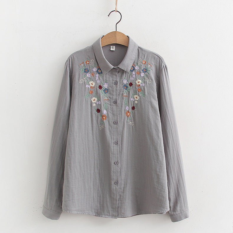 Double-layer Yarn Embroidery Little Flower Student Undershirt $39.00 Dana Fashion Color: 01 Style Gray Size: L Women's clothing Product information: Fabric name: cotton yarn Color: white, gray, 01 style white, 01 style Gray Main fabric composition: Cotton