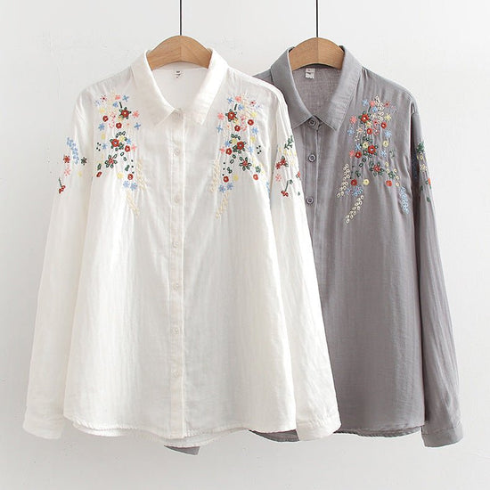 Double-layer Yarn Embroidery Little Flower Student Undershirt $39.00 Dana Fashion Color: 01 Style Gray Size: L Women's clothing Product information: Fabric name: cotton yarn Color: white, gray, 01 style white, 01 style Gray Main fabric composition: Cotton