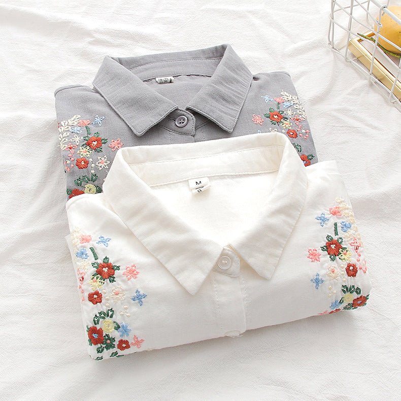 Double-layer Yarn Embroidery Little Flower Student Undershirt $39.00 Dana Fashion Color: 01 Style Gray Size: L Women's clothing Product information: Fabric name: cotton yarn Color: white, gray, 01 style white, 01 style Gray Main fabric composition: Cotton