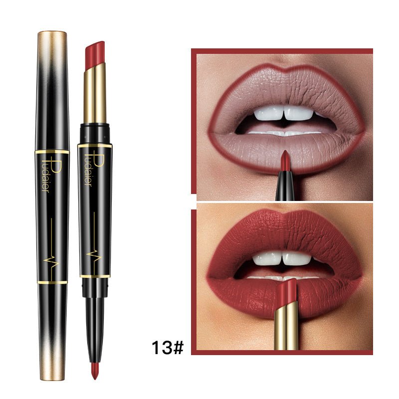 Double Lipstick Lip Liner $13.00 Dana Fashion Color: 13 style makeup Efficacy: matte matte lipstick, rotating lip liner, non-stick lipstick