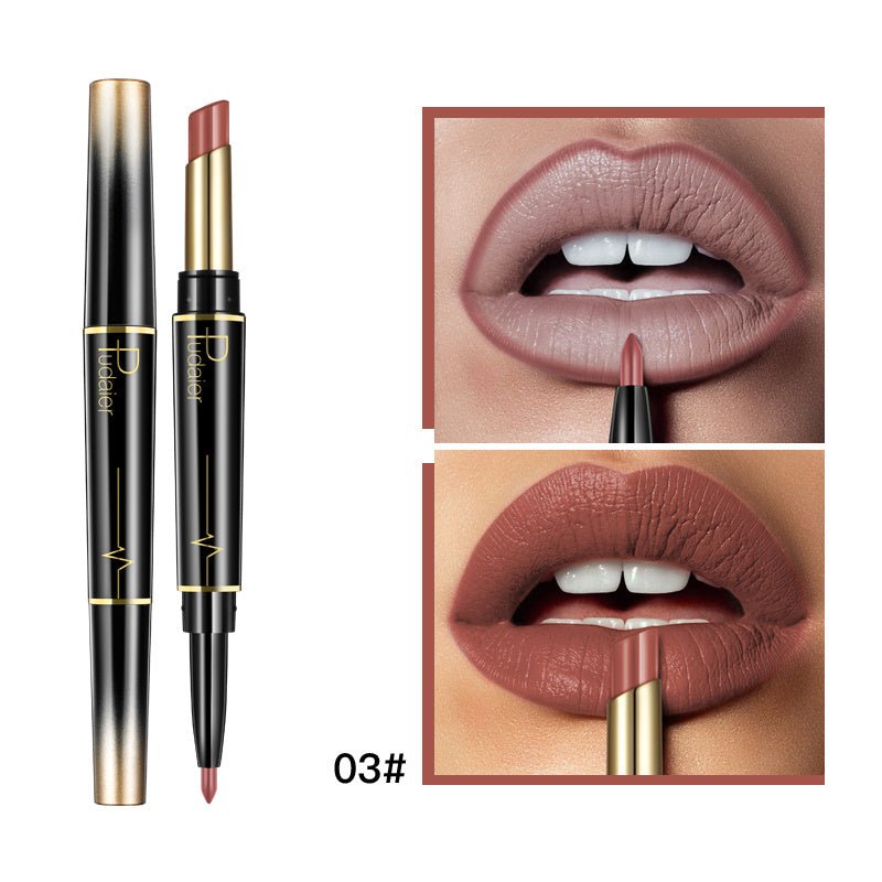Double Lipstick Lip Liner $13.00 Dana Fashion Color: 3 style makeup Efficacy: matte matte lipstick, rotating lip liner, non-stick lipstick