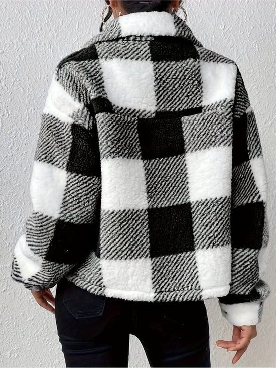 Double-sided Plush Patch Pocket Button Cardigan Casual Top Jacket For Women $31.14 Dana Fashion Color: Black Size: L Women's clothing