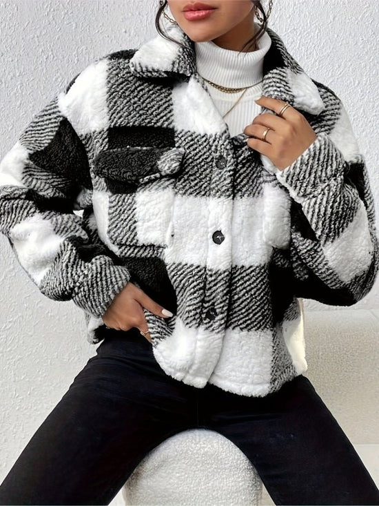 Double-sided Plush Patch Pocket Button Cardigan Casual Top Jacket For Women $31.14 Dana Fashion Color: Black Size: L Women's clothing