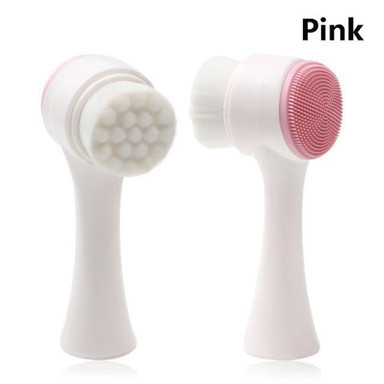 Double-sided Silicone Skin Care Tool Facial Cleanser Brush Face Cleaning Vibration Facial Massage Washing Product $12.50 Dana Fashion Color: Pink Beauty Tools Overview: Can stand handle, precise radian, perfect fit hand profile. Natural pine production, g