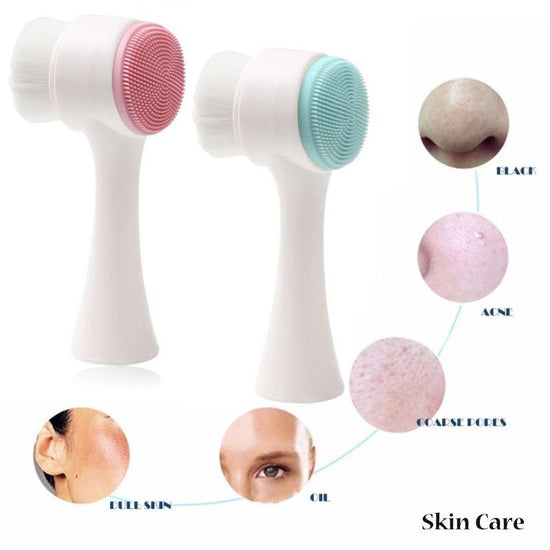 Double-sided Silicone Skin Care Tool Facial Cleanser Brush Face Cleaning Vibration Facial Massage Washing Product $12.50 Dana Fashion Color: Blue Beauty Tools Overview: Can stand handle, precise radian, perfect fit hand profile. Natural pine production, g