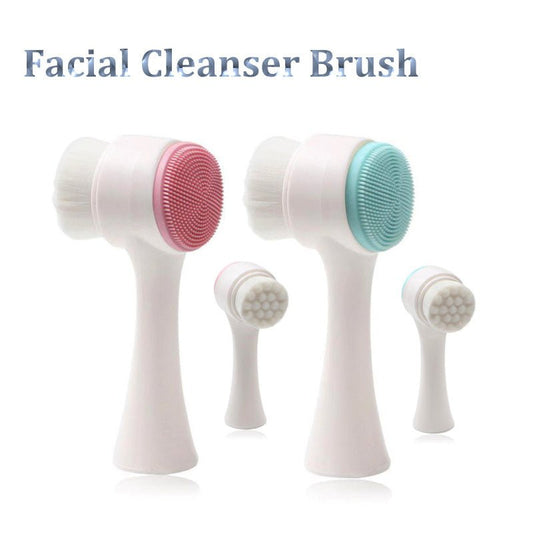 Double-sided Silicone Skin Care Tool Facial Cleanser Brush Face Cleaning Vibration Facial Massage Washing Product $12.50 Dana Fashion Color: Blue Beauty Tools Overview: Can stand handle, precise radian, perfect fit hand profile. Natural pine production, g