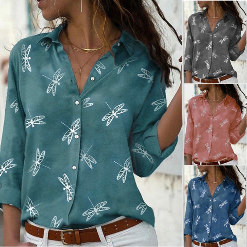 Dragonfly Printed Long Sleeve Lapel Slim FitDana FashionDana FashionDragonfly Printed Long Sleeve Lapel Slim Fit