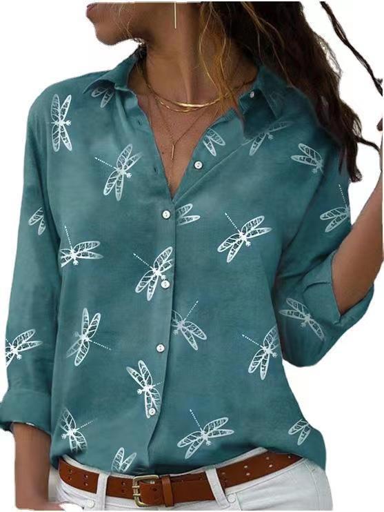Dragonfly Printed Long Sleeve Lapel Slim FitDana FashionDana FashionDragonfly Printed Long Sleeve Lapel Slim Fit