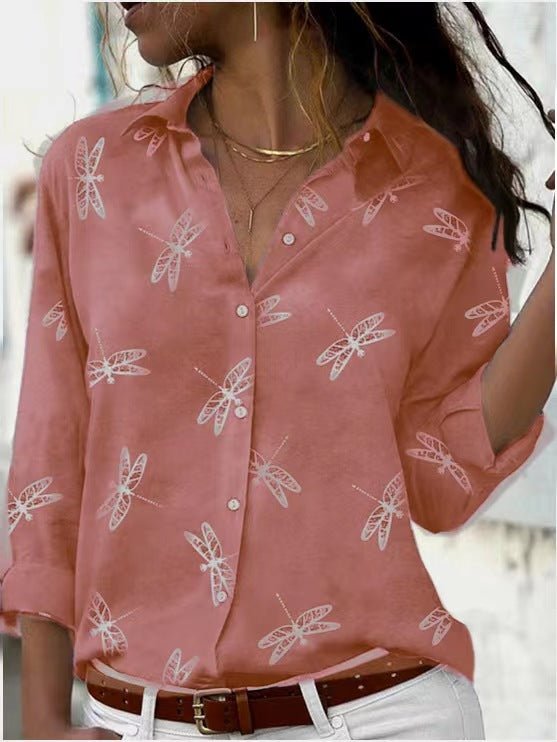 Dragonfly Printed Long Sleeve Lapel Slim FitDana FashionDana FashionDragonfly Printed Long Sleeve Lapel Slim Fit
