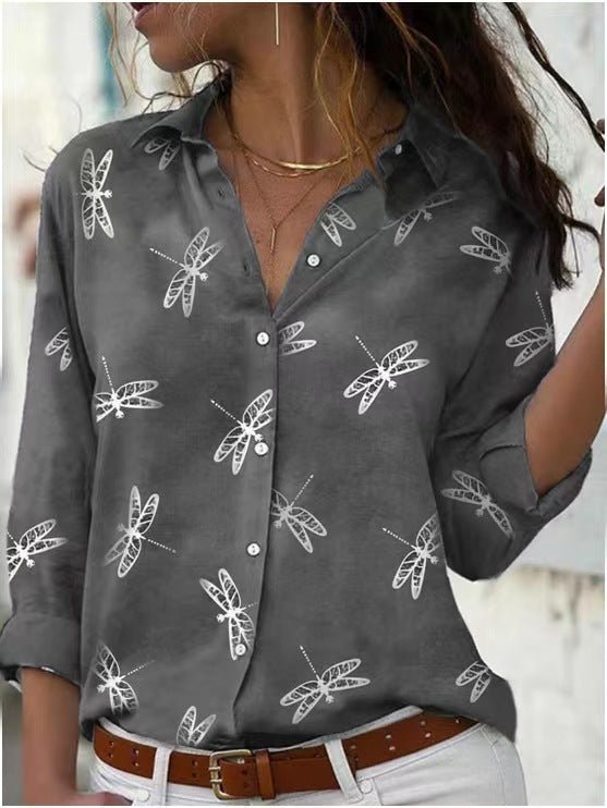 Dragonfly Printed Long Sleeve Lapel Slim FitDana FashionDana FashionDragonfly Printed Long Sleeve Lapel Slim Fit