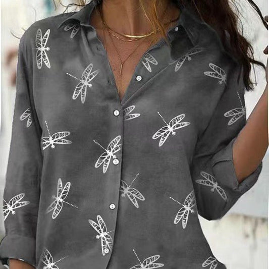 Dragonfly Printed Long Sleeve Lapel Slim FitDana FashionDana FashionDragonfly Printed Long Sleeve Lapel Slim Fit