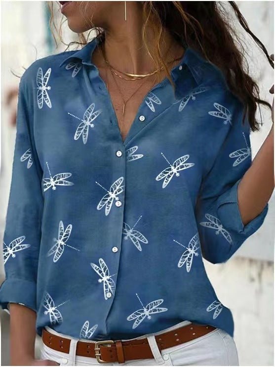 Dragonfly Printed Long Sleeve Lapel Slim FitDana FashionDana FashionDragonfly Printed Long Sleeve Lapel Slim Fit