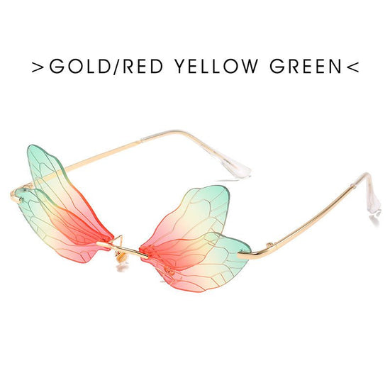 Dragonfly wings sunglasses $25.50 Dana Fashion Color: GLOD RED YELLOW GREEN Women's Accessories Specification: Adult Glasses structure: frame Whether it is polarized: No Lens material: PC Style: personality Frame material: metal Anti-UV grade: UV400 Style