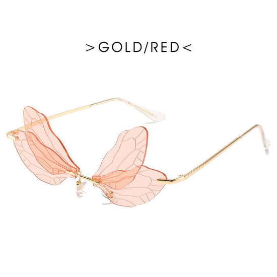 Dragonfly wings sunglasses $25.50 Dana Fashion Color: GLOD RED Women's Accessories Specification: Adult Glasses structure: frame Whether it is polarized: No Lens material: PC Style: personality Frame material: metal Anti-UV grade: UV400 Style: General Vis