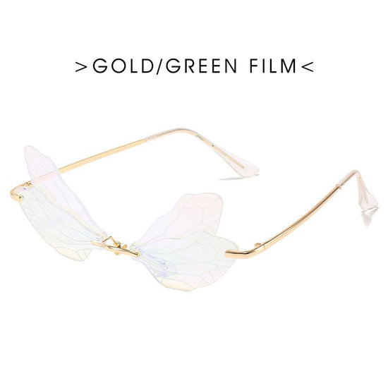 Dragonfly wings sunglasses $25.50 Dana Fashion Color: GLOD GREEN FILM Women's Accessories Specification: Adult Glasses structure: frame Whether it is polarized: No Lens material: PC Style: personality Frame material: metal Anti-UV grade: UV400 Style: Gene
