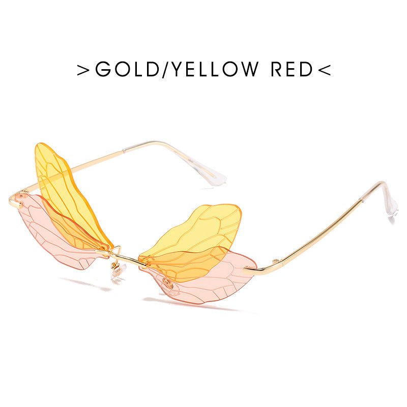 Dragonfly wings sunglasses $25.50 Dana Fashion Color: GLOD YELLOW RED Women's Accessories Specification: Adult Glasses structure: frame Whether it is polarized: No Lens material: PC Style: personality Frame material: metal Anti-UV grade: UV400 Style: Gene
