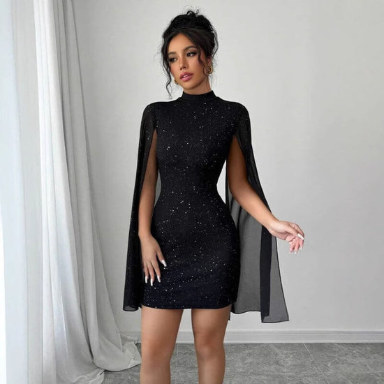 Dress Shiny Printing Turtleneck Lantern Sleeve Skinny Hip Skirt $30.50 Dana Fashion Color: Black Size: L Women's clothing Product information: Color: Black Clothing placket: pullover Waist type: high waist Size: XS,S,M,L,XL Skirt length: short skirt Fabri