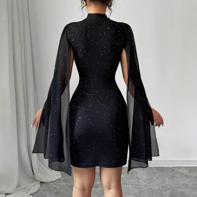 Dress Shiny Printing Turtleneck Lantern Sleeve Skinny Hip Skirt $30.50 Dana Fashion Color: Black Size: L Women's clothing Product information: Color: Black Clothing placket: pullover Waist type: high waist Size: XS,S,M,L,XL Skirt length: short skirt Fabri