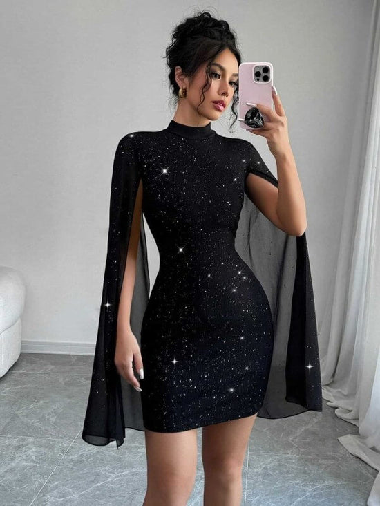Dress Shiny Printing Turtleneck Lantern Sleeve Skinny Hip Skirt $30.50 Dana Fashion Color: Black Size: L Women's clothing Product information: Color: Black Clothing placket: pullover Waist type: high waist Size: XS,S,M,L,XL Skirt length: short skirt Fabri