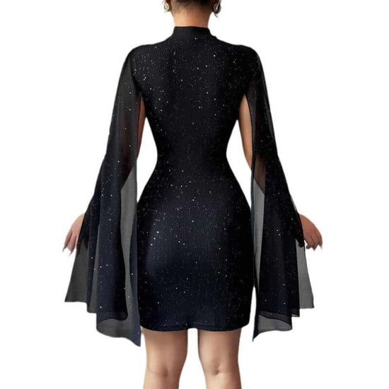 Dress Shiny Printing Turtleneck Lantern Sleeve Skinny Hip Skirt $30.50 Dana Fashion Color: Black Size: L Women's clothing Product information: Color: Black Clothing placket: pullover Waist type: high waist Size: XS,S,M,L,XL Skirt length: short skirt Fabri