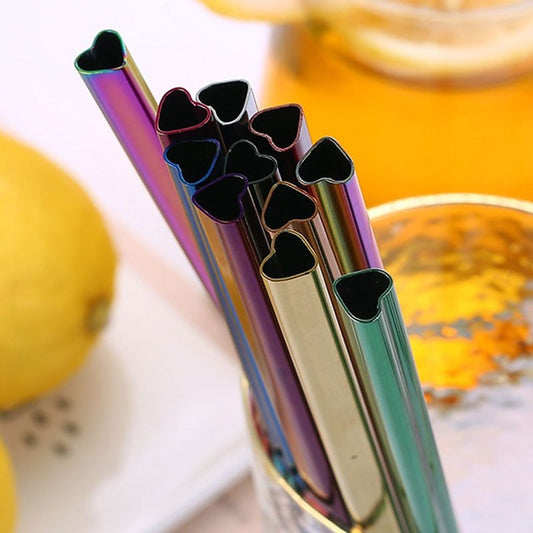 Drinking Straw Reusable Metal Straw Set Heart-shaped Bubble Tea Straws $9.50 Dana Fashion Color: 20cmbrush Dana's Kitchen Overview Drinking Straw Reusable Metal Straw Set Heart-shaped Bubble Tea Straws Specification Material: 304 Stainless Steel Microwave
