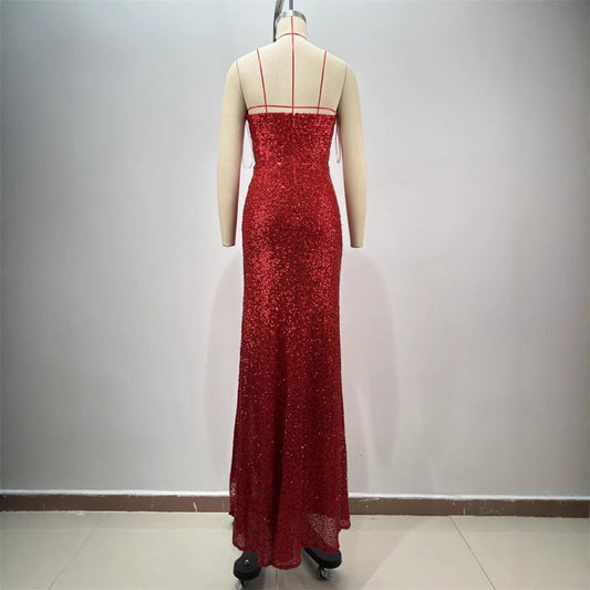 Drop-shaped Diamond Sexy Low-cut High Sitt Red Paillette Tube Coat And Dress $149.99 Dana Fashion Color: Red Size: L Women's shoes Product information: Fabric name: Cotton Color: red Sleeve type: sleeveless Main fabric composition: Cotton Size: XS,S,M,L S