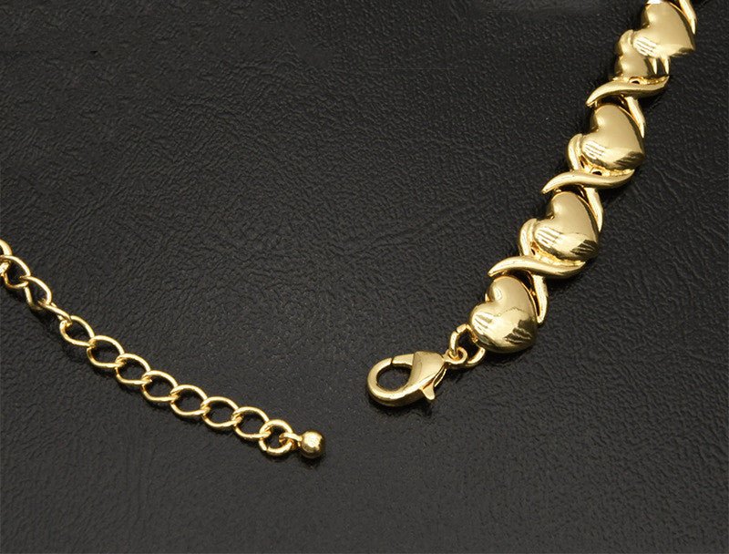 Dubai 18K Gold Heart-shaped Jewelry Suit $59.00 Dana Fashion Color: X12 Light Gold Women's Accessories Product information: Pattern: as shown in the figure Treatment Process: Electroplating Chain style: water wave chain Material: Alloy Applicable people: