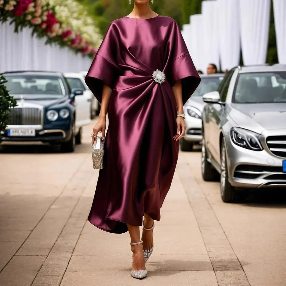 Elegant Flower Beads Satin Dress 2026 - Commuting Professional Dress - DanaFashionstore
