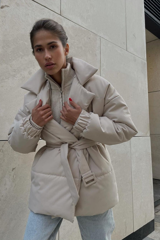 Winter Lapel Waisted Cotton Coat Fashion Solid Color Slim Overcoat Womens Clothing