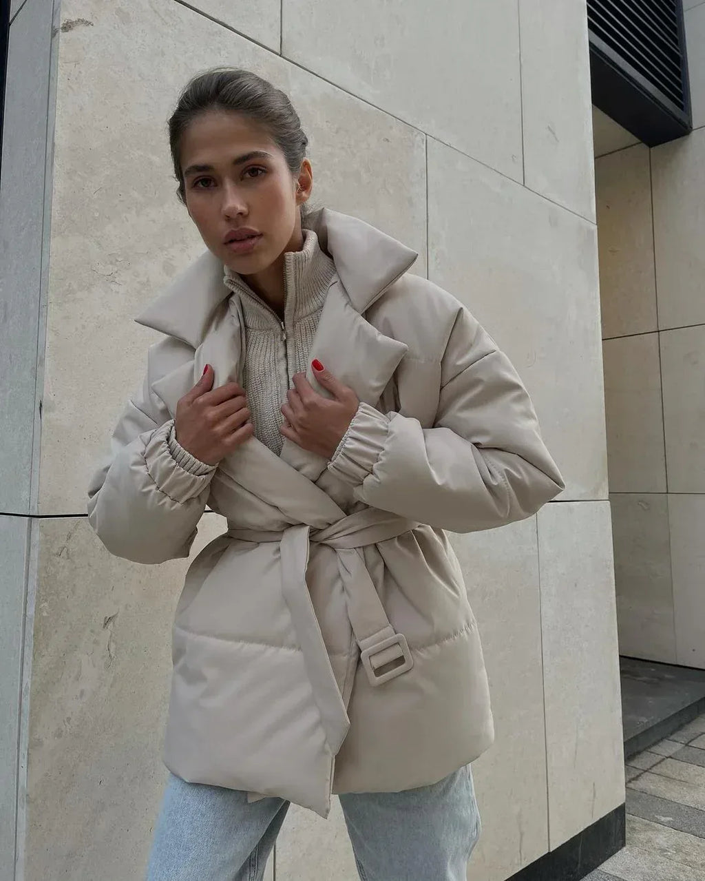 Winter Lapel Waisted Cotton Coat 2026 - Fashion Solid Color Slim Overcoat - DanaFashionstore