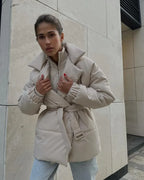 Winter Lapel Waisted Cotton Coat 2026 - Fashion Solid Color Slim Overcoat - DanaFashionstore