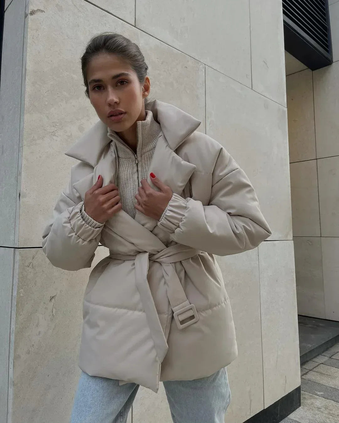 Winter Lapel Waisted Cotton Coat 2026 - Fashion Solid Color Slim Overcoat - DanaFashionstore