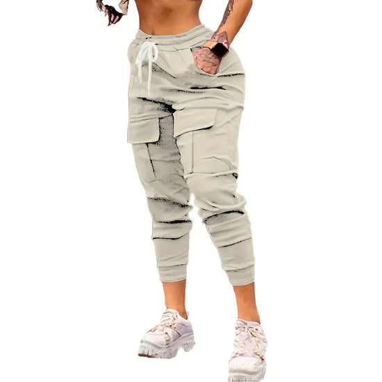 Women's Cargo Jogger Pants Matching With Flap Pockets & Drawstring Waistband - Dana Fashion