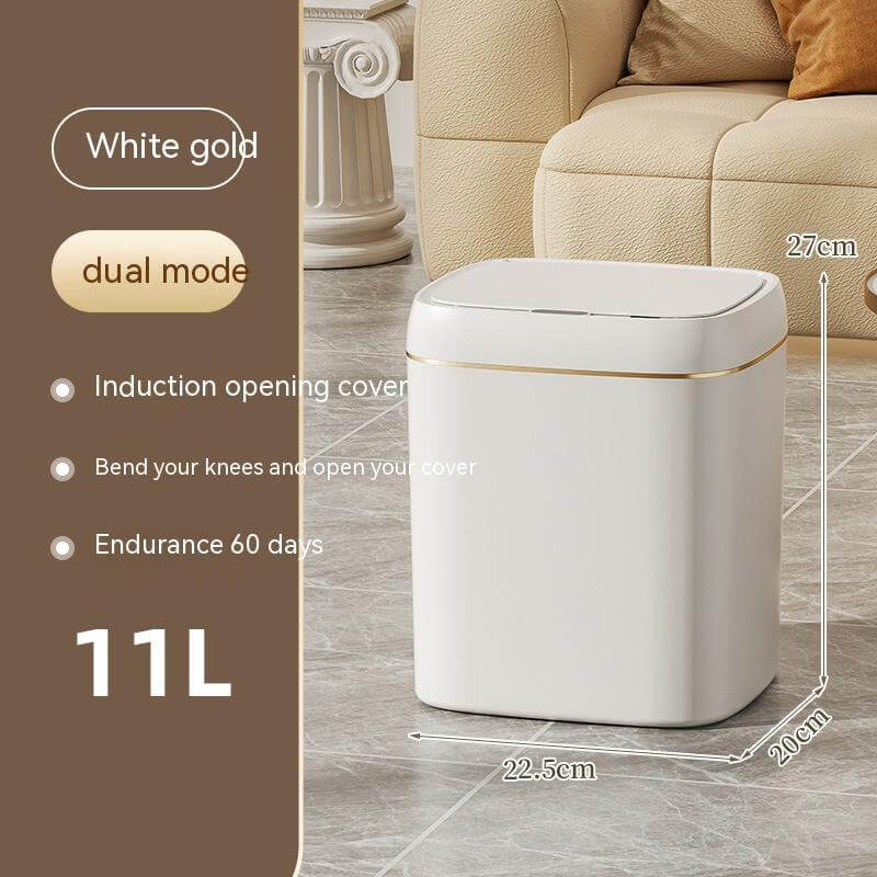 Smart Trash Can With Lid For Bedroom And Living Room Kitchen Storage Box Trash Can Induction Small Car Box Automatic Smart Dustbin Smart Trash Bin $101.30 Dana Fashion Color: White gold battery model style: 11L Toys & Hobbies Summary: It senses people app