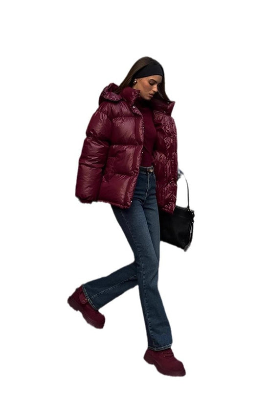 Women's Clothing Graceful Stand Collar Hooded Cotton Jacket