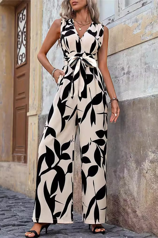 Fashionable High Waist Lace-up Wide Leg Jumpsuit For Women