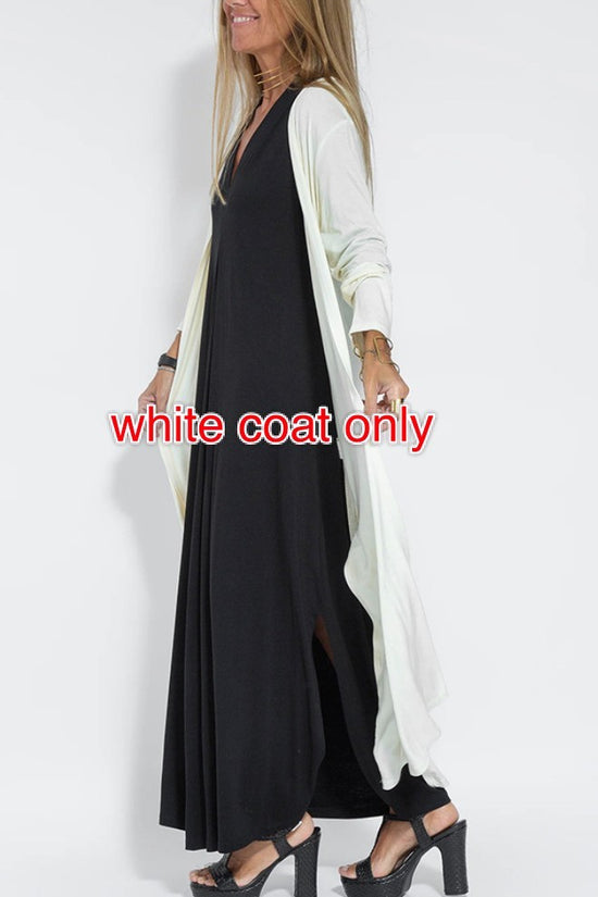 New Solid Color V-neck Sleeveless Dress Long Cardigan Jacket Suit For Women